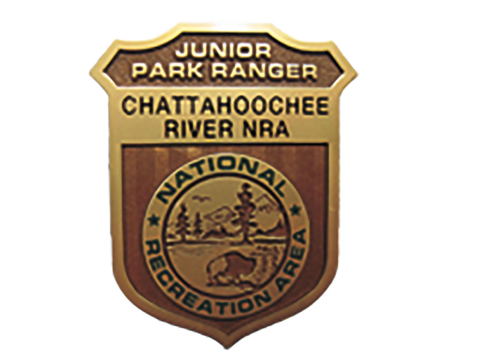 Inscription reads "Junior Park Ranger" & "Chattahoochee River NRA" on typical Junior Ranger badge.