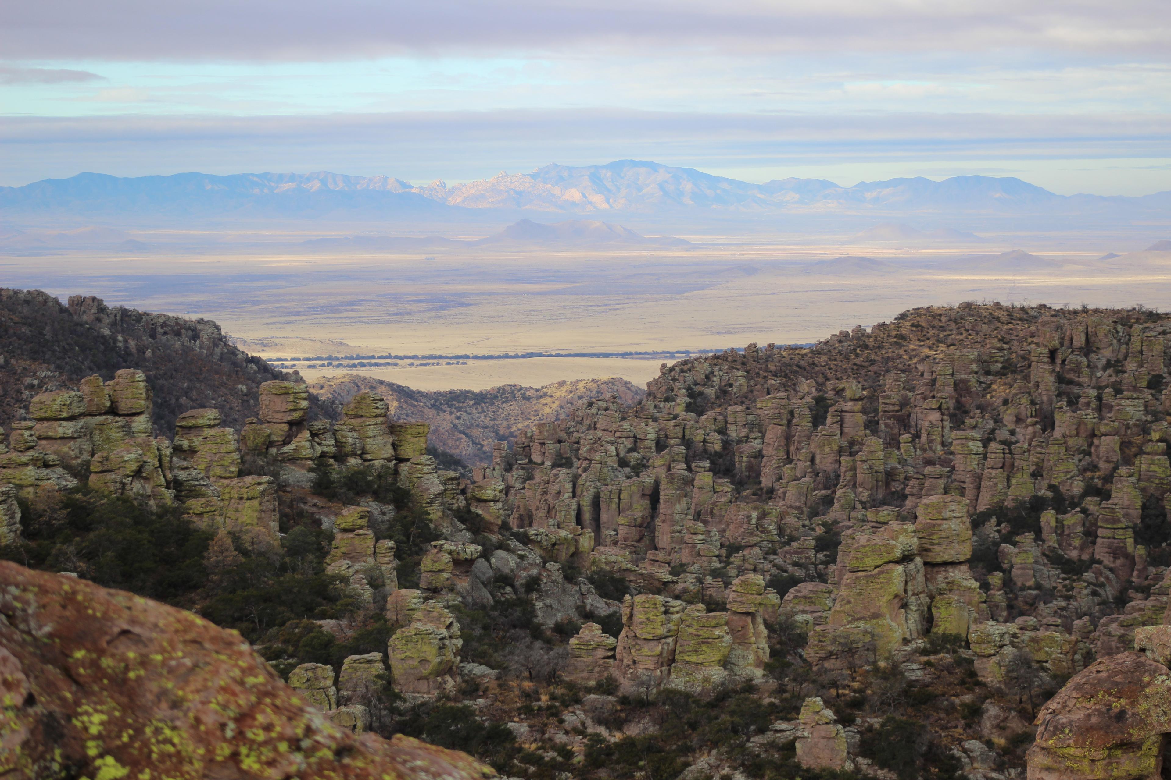 Scenic overview of rock pinnacles and mountains