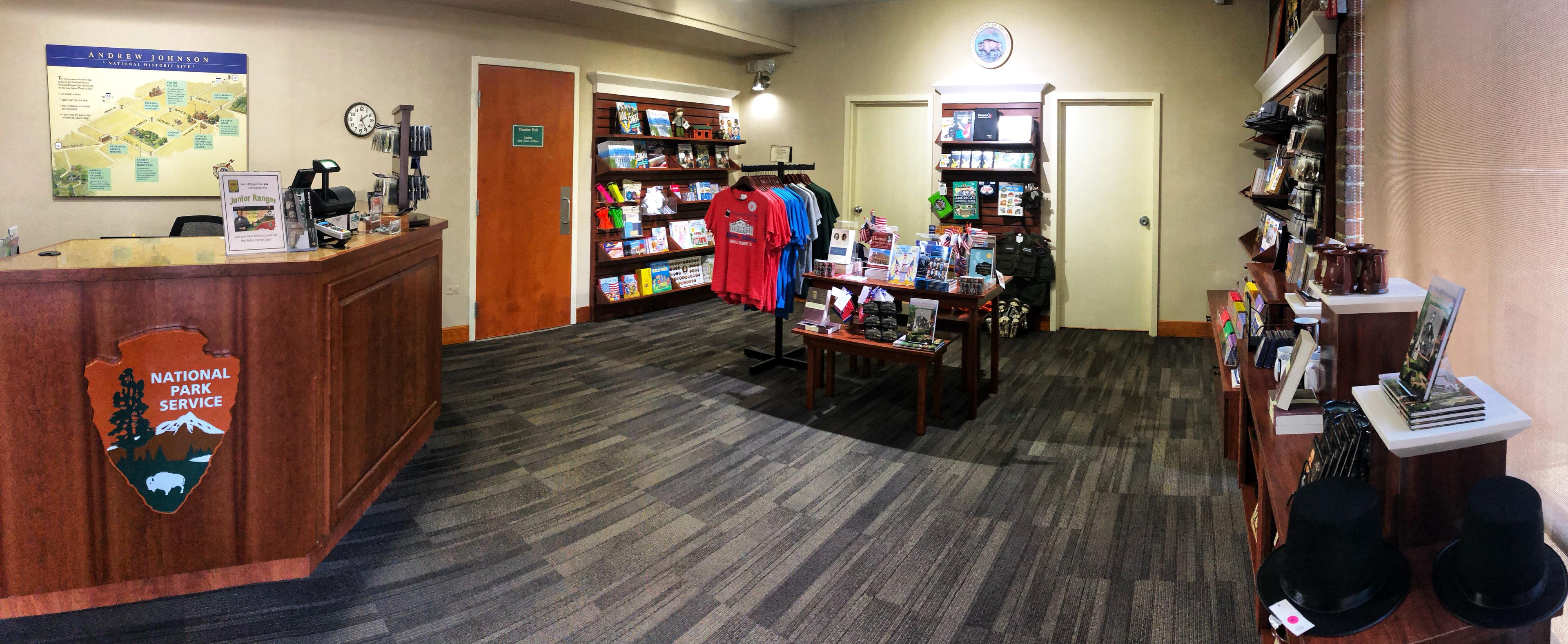 A view of the Visitor Center desk and sales area