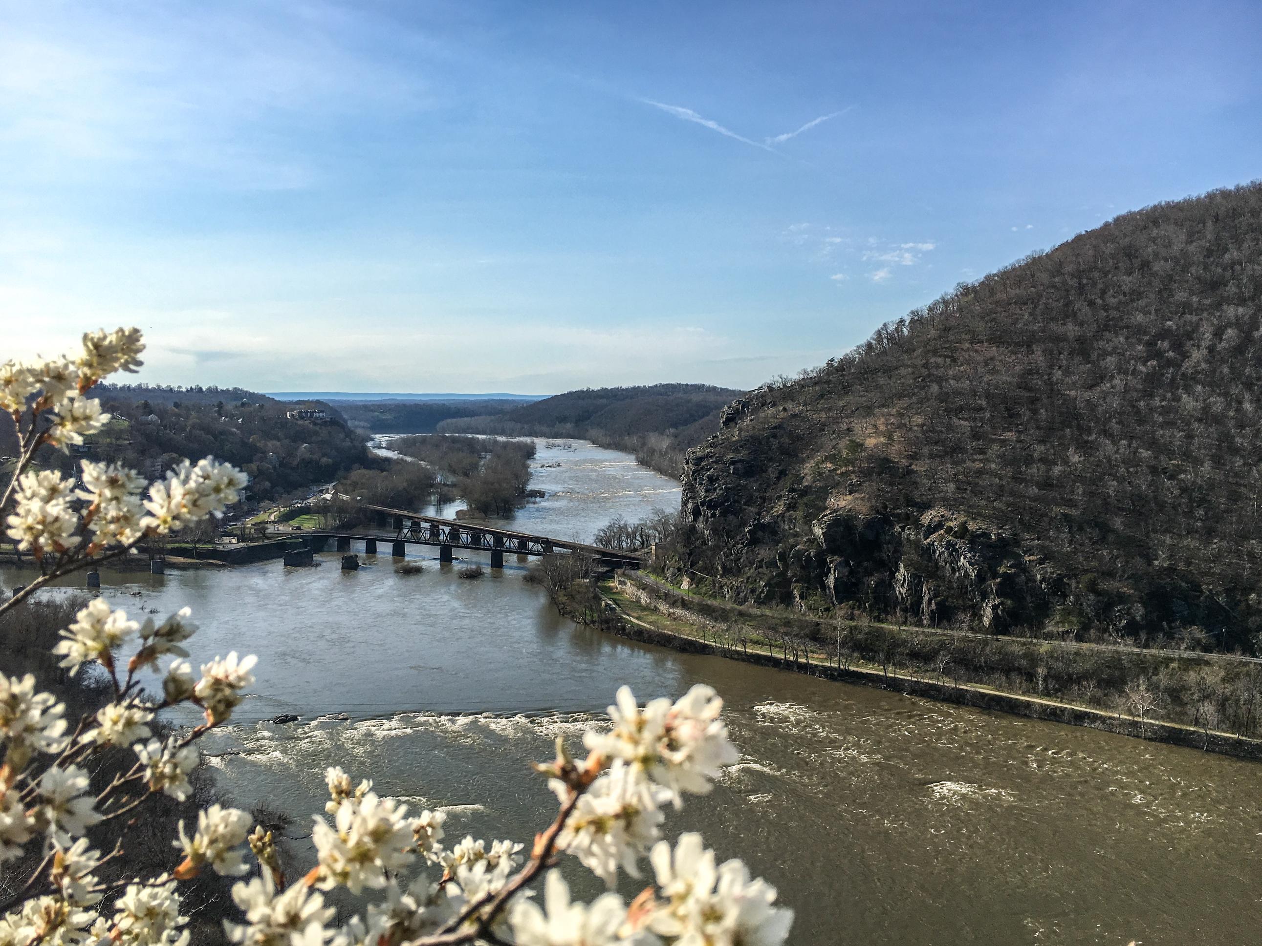 Harpers Ferry sits at the confluence of the Potomac and Shenandoa Rivers, offering panoramic views.