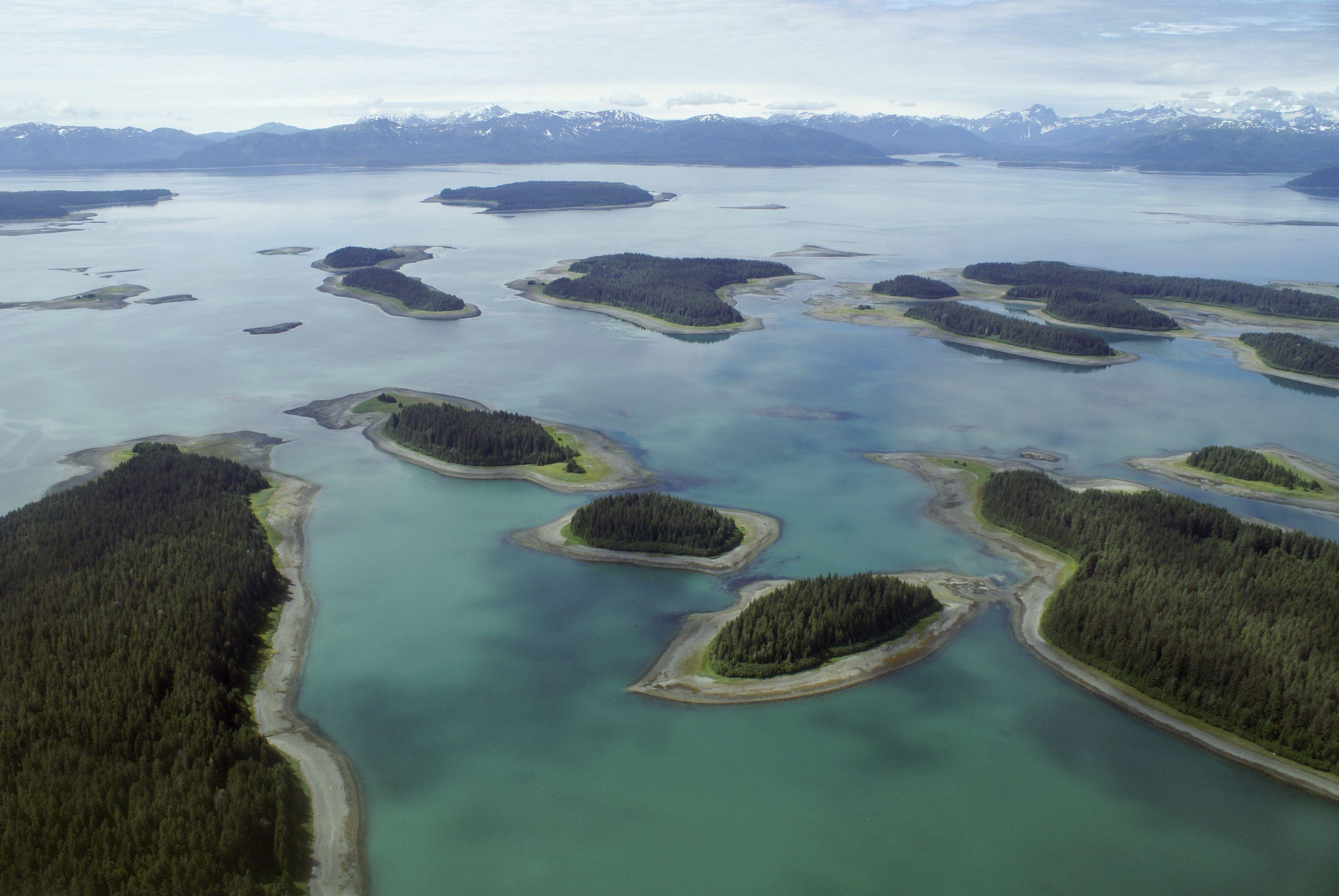 an aerial image of the beardslee islands on a clear day