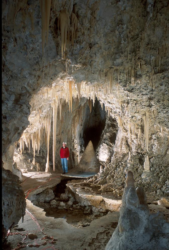 Photo of a visitor in Lower Cave.