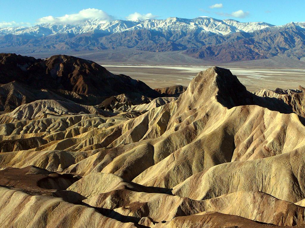 Morning light on the badlands below Zabriskie Point.