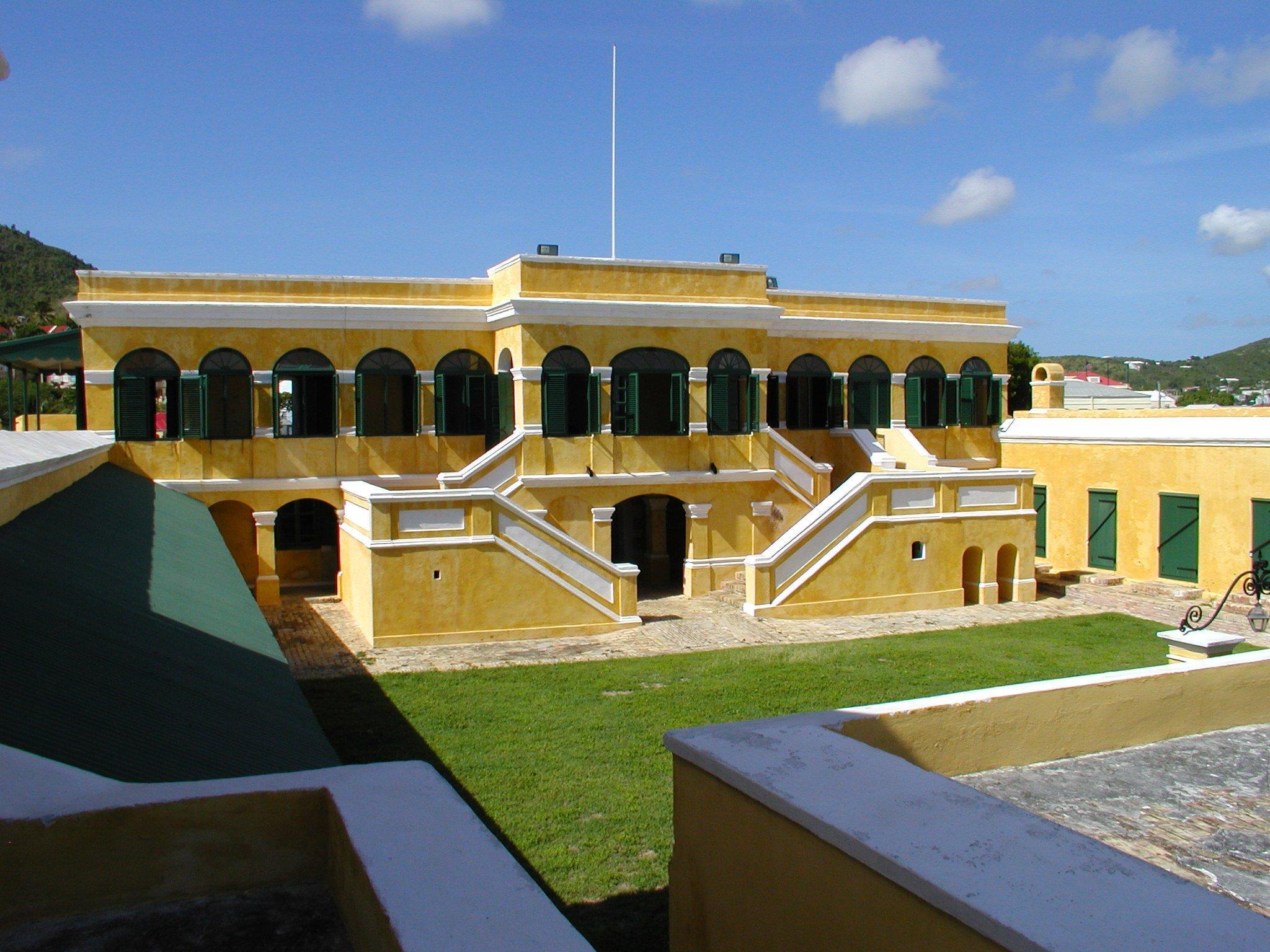 View of the interior courtyard and stairs to the quarters of the fort's Commandant.