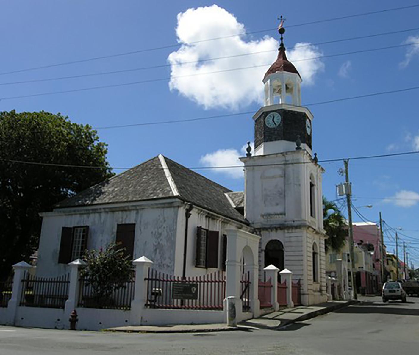 view of the Steeple Building from the street corner.